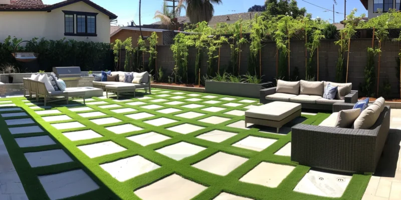 transform your patio into a vibrant, safe haven with lush artificial turf and sturdy pavers perfect for outdoor gatherings and playful activities.