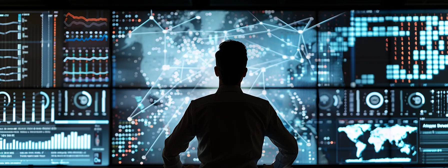 a businessman analyzing a detailed seo performance report on a computer screen, surrounded by graphs and charts, showcasing data-driven decision-making for maximizing business roi.