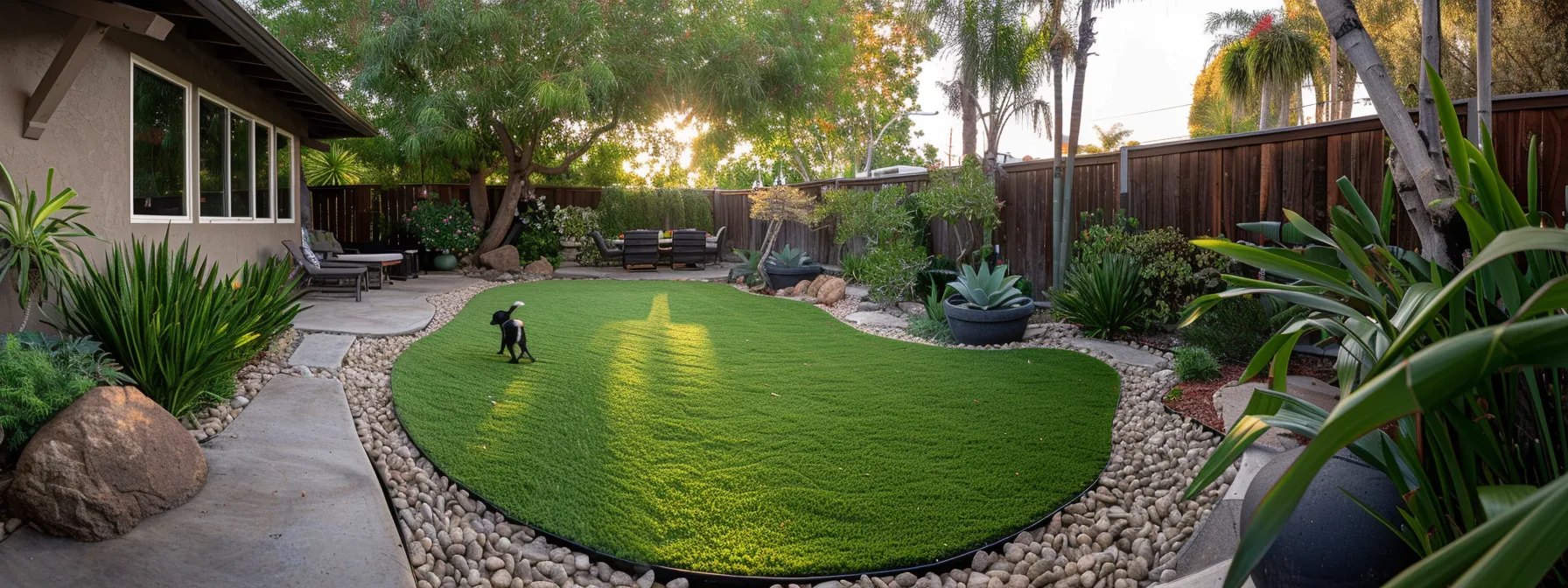 a lush, non-toxic green synthetic grass area equipped with efficient drainage system, perfect for pets to play and relax.