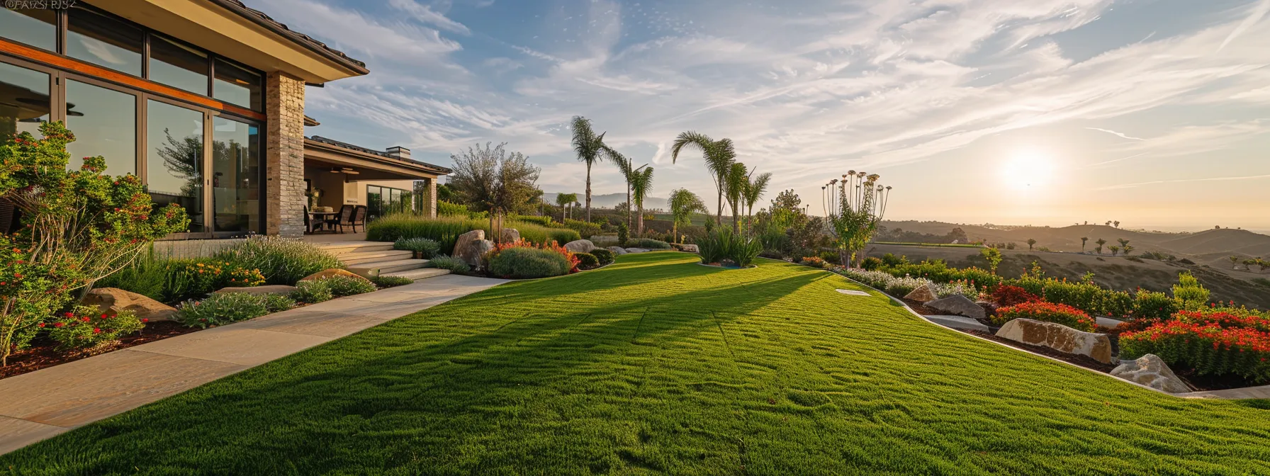 a lush, vibrant synthetic grass lawn contrasted with a natural lawn, showcasing the environmental and financial implications of landscaping choices.
