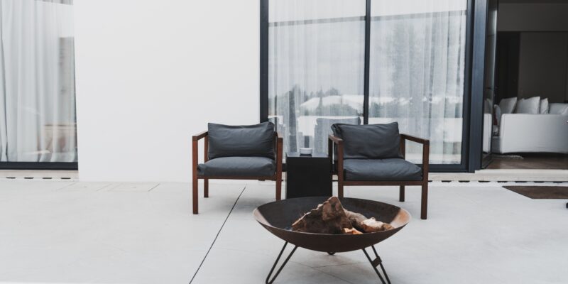 Modern patio with fire pit